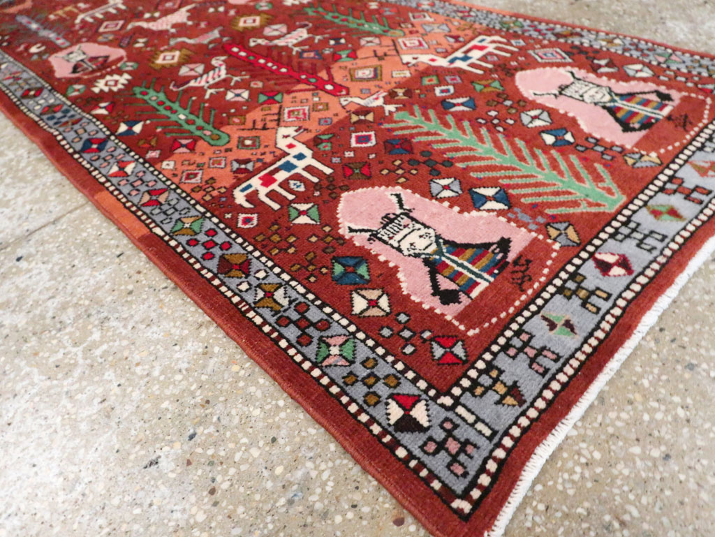 Vintage Persian Afshar Pictorial Throw Rug, No.29277 - Galerie Shabab