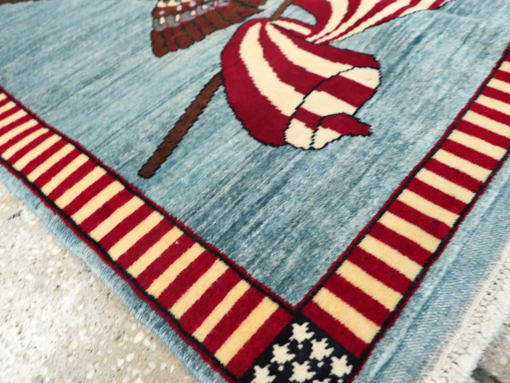 Modern Persian Mahal Pictorial Flag Rug (Pair: 2 of 2), No.29294 - Galerie Shabab