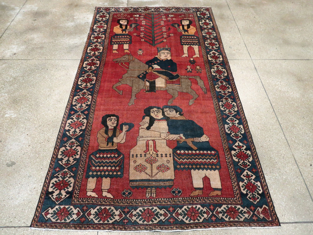 Vintage Persian Pictorial Bakhtiari Accent Rug, No.29295 - Galerie Shabab