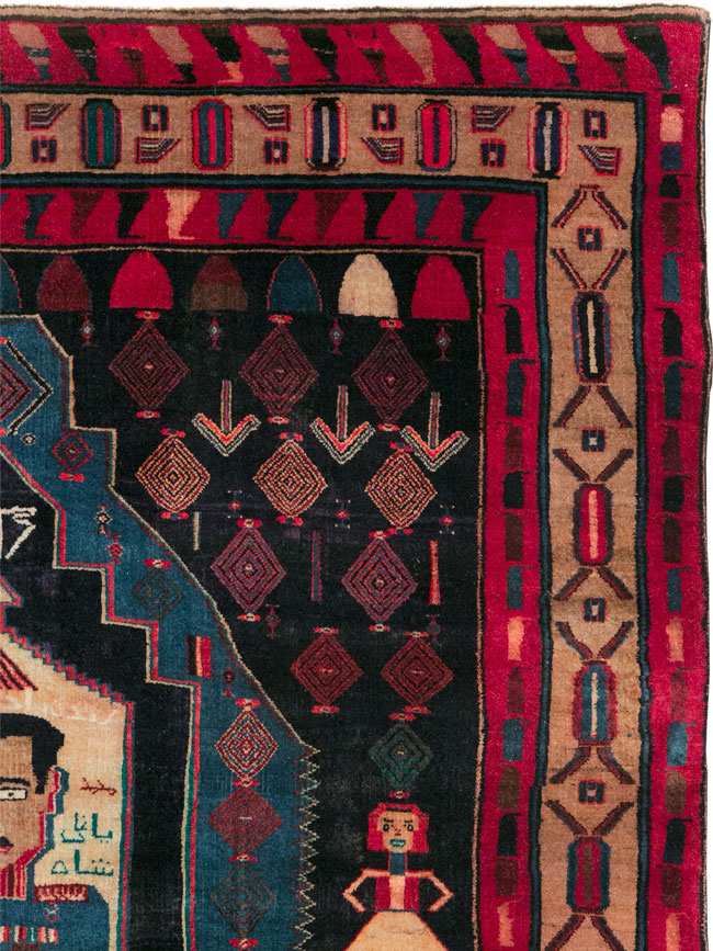 Vintage Persian Veramin Pictorial Accent Rug (Pair: 1 of 2) , No.29301 - Galerie Shabab