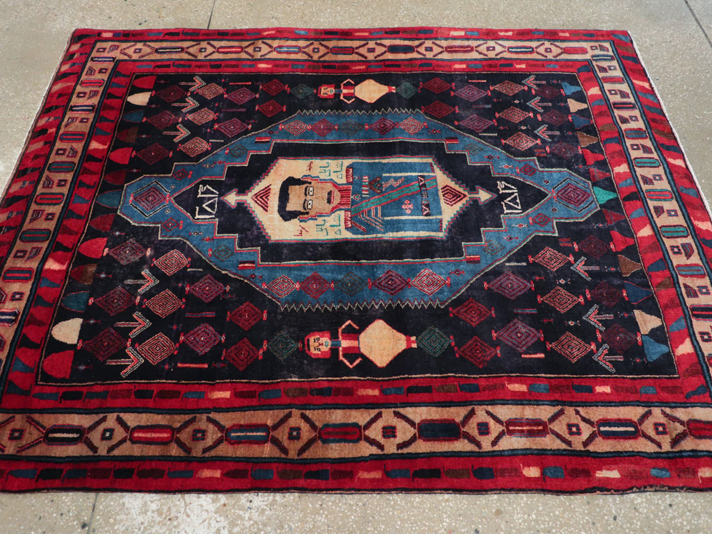 Vintage Persian Veramin Pictorial Accent Rug (Pair: 1 of 2) , No.29301 - Galerie Shabab
