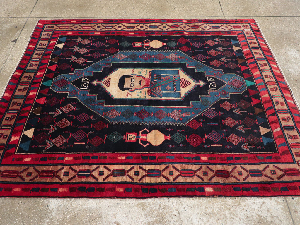 Vintage Persian Veramin Pictorial Accent Rug (Pair: 2 of 2), No.29302 - Galerie Shabab