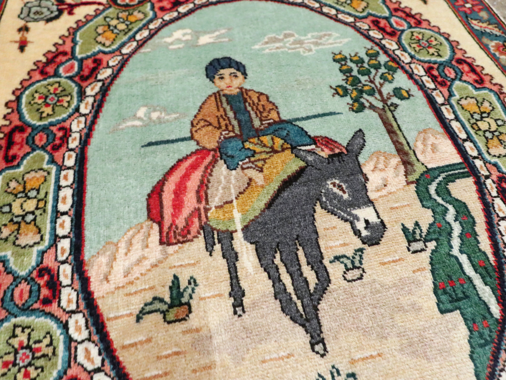 Vintage Persian Tabriz Pictorial Rug, No.29303 - Galerie Shabab