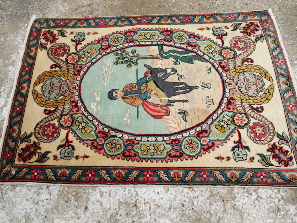 Vintage Persian Tabriz Pictorial Rug, No.29303 - Galerie Shabab
