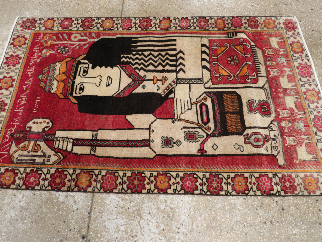 Vintage Persian Shiraz Pictorial Throw Rug, No.29304 - Galerie Shabab