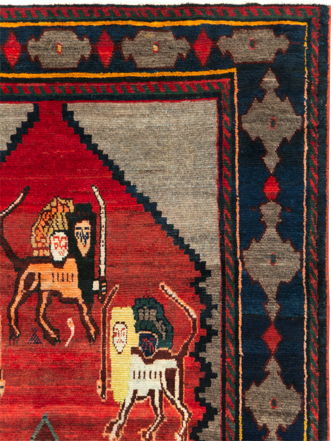 Vintage Persian Pictorial Bakhtiari Rug, No.29346 - Galerie Shabab