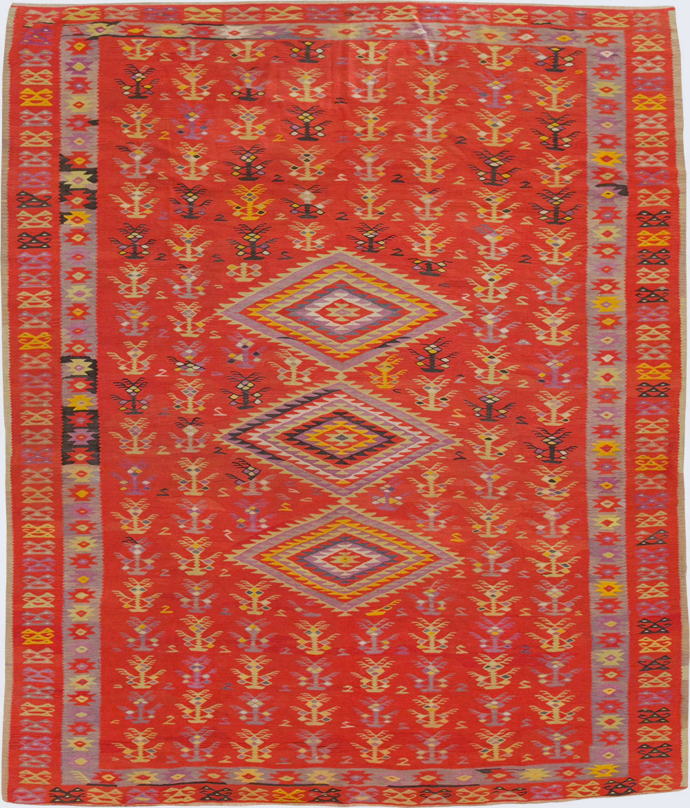 Vintage Turkish Flatweave Kilim Room Size Carpet, No.29355 - Galerie Shabab