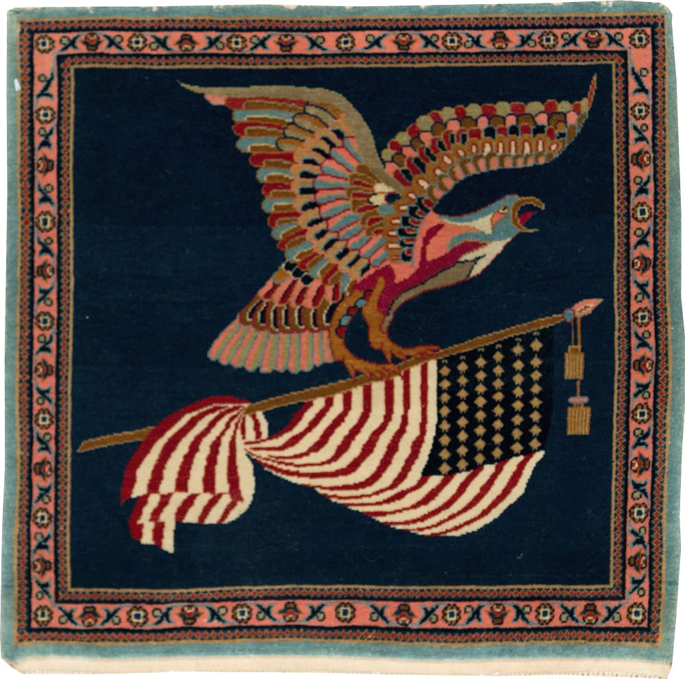 Vintage Persian Kashan Flag Pictorial Rug, No.29384 - Galerie Shabab