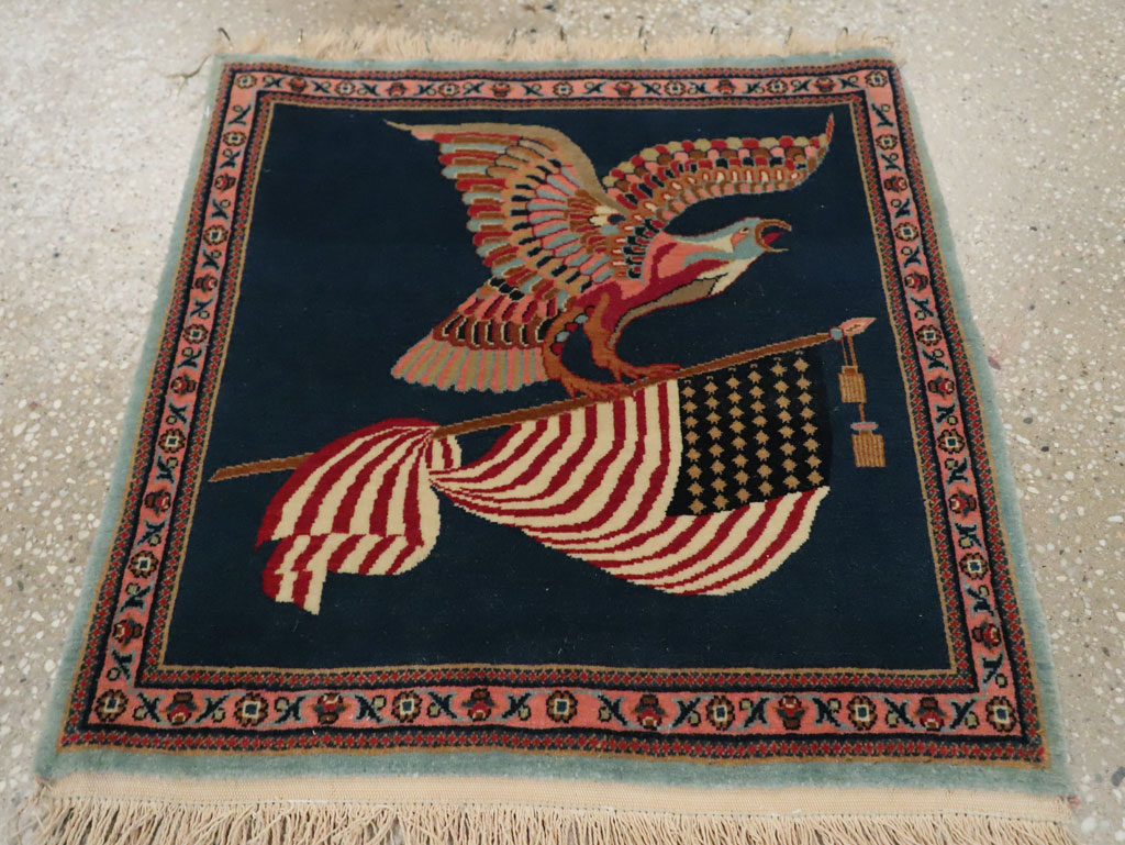 Vintage Persian Kashan Flag Pictorial Rug, No.29384 - Galerie Shabab
