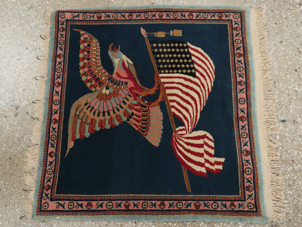 Vintage Persian Kashan Flag Pictorial Rug, No.29384 - Galerie Shabab