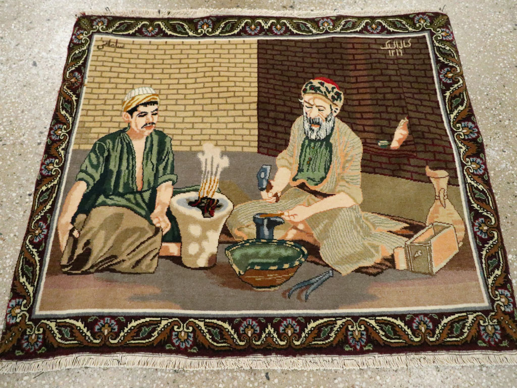 Vintage Persian Tabriz Pictorial Rug, No.29408 - Galerie Shabab