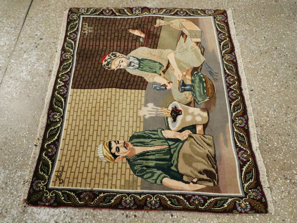 Vintage Persian Tabriz Pictorial Rug, No.29408 - Galerie Shabab