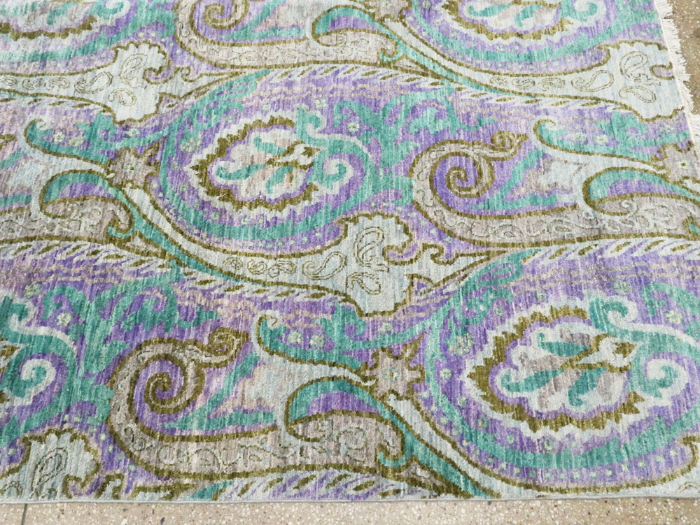 Contemporary Turkish Peacock Inspired Room Size Carpet, No.29461 - Galerie Shabab
