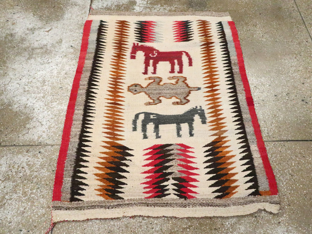 Vintage American Navajo Flatweave Pictorial Rug, No.29466 - Galerie Shabab