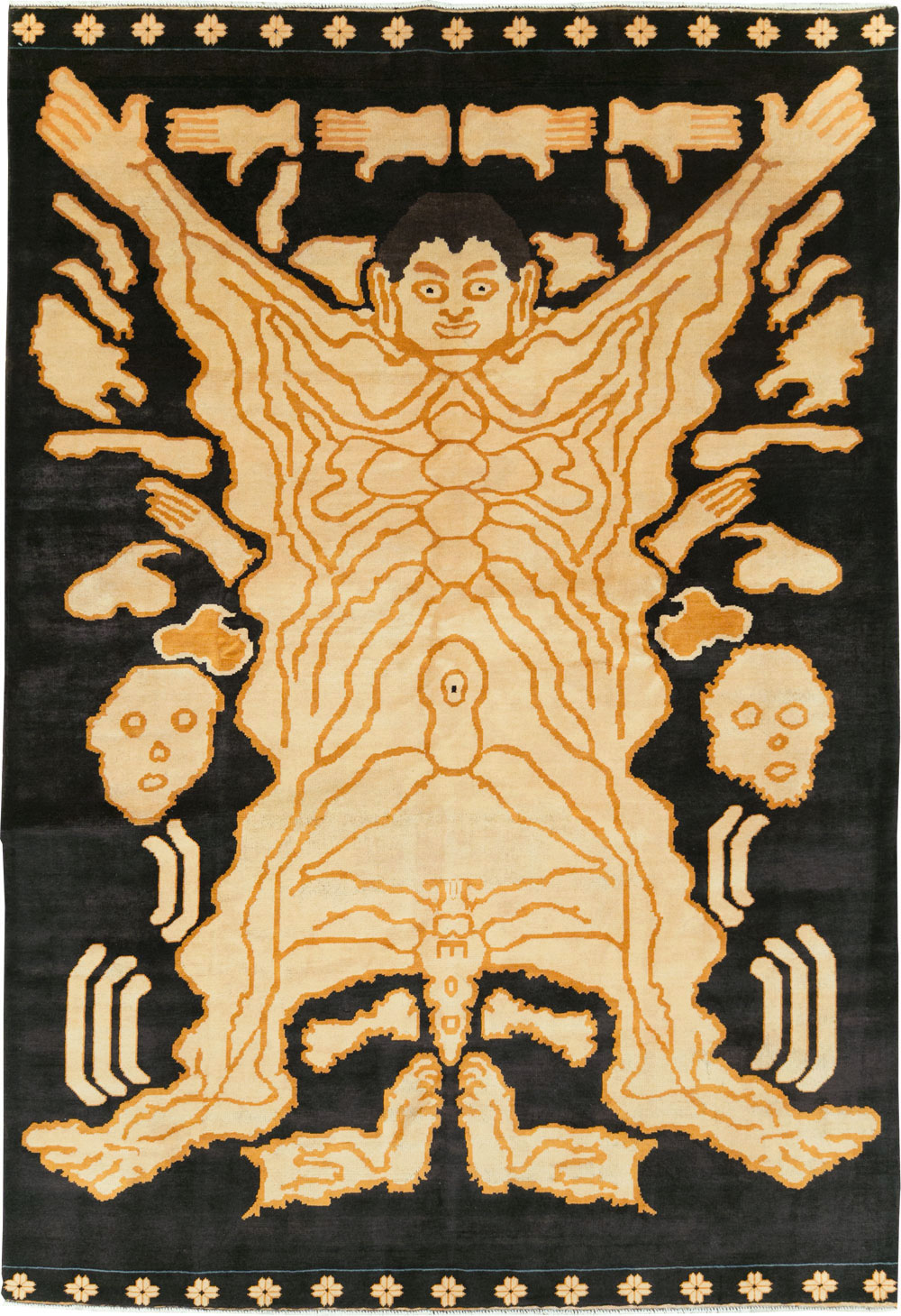 Tibetan Inspired Modern Buddhist Tantric Skeleton Ritual Rug, No.29523 - Galerie Shabab