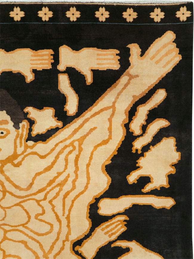 Tibetan Inspired Modern Buddhist Tantric Skeleton Ritual Rug, No.29523 - Galerie Shabab