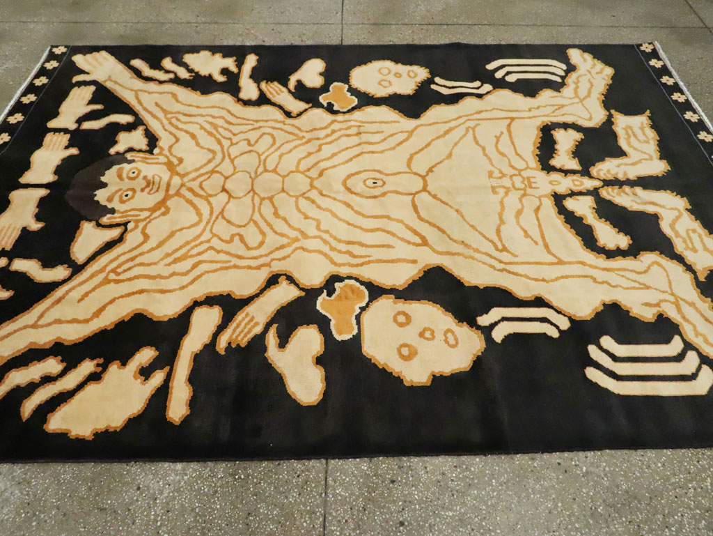 Tibetan Inspired Modern Buddhist Tantric Skeleton Ritual Rug, No.29523 - Galerie Shabab