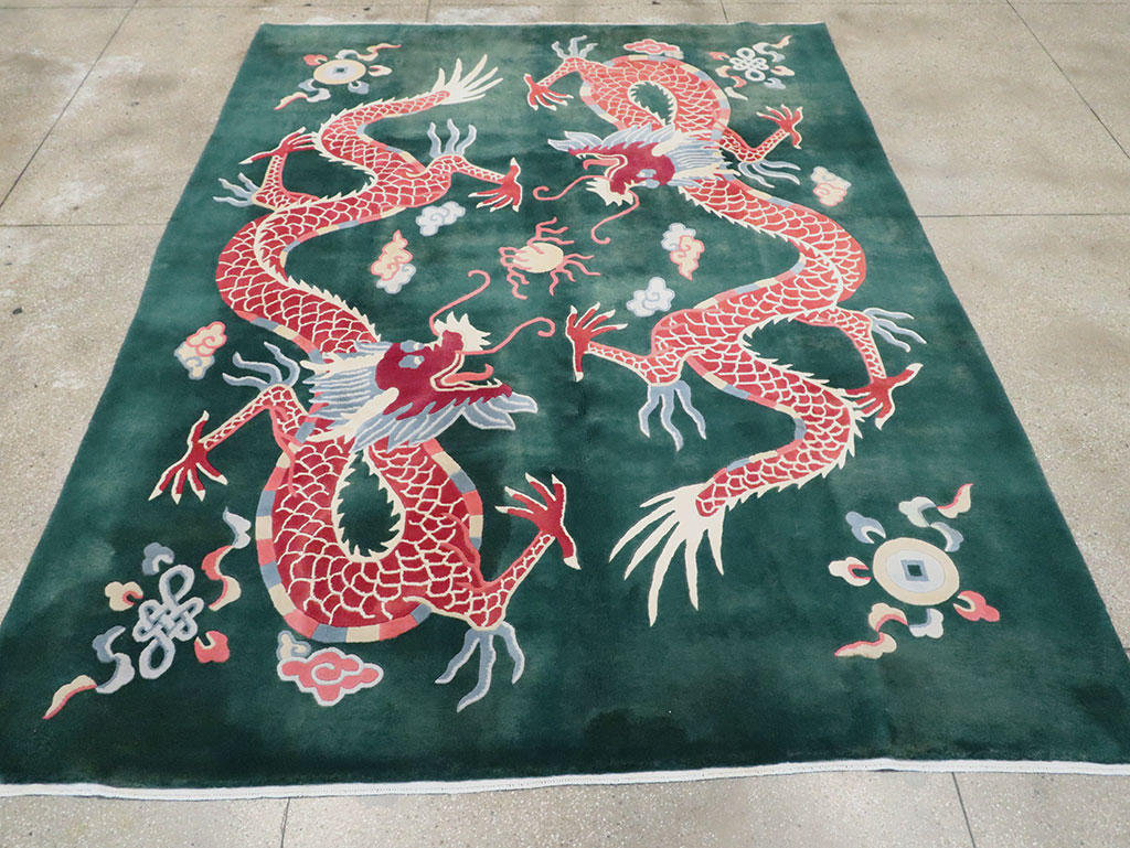 Vintage Chinese Dragon Art Deco Carpet, No.29530 - Galerie Shabab