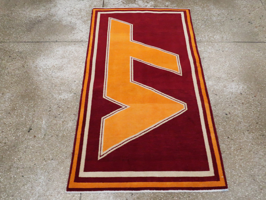 Vintage Persian Tabriz Throw Rug With Virginia Tech Logo (Pair: 1 of 2), No.29585 - Galerie Shabab