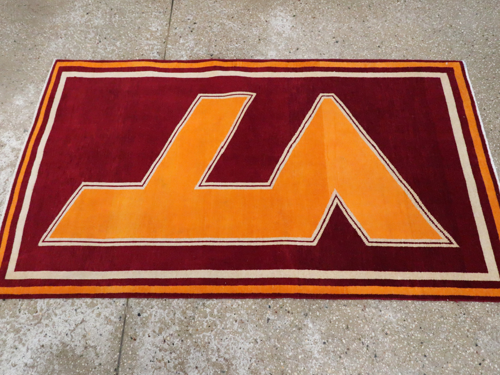 Vintage Persian Tabriz Throw Rug With Virginia Tech Logo (Pair: 1 of 2), No.29585 - Galerie Shabab
