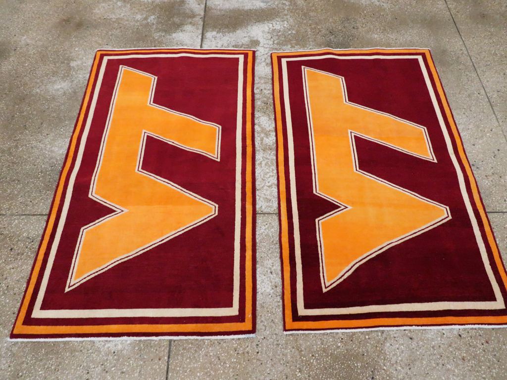 Vintage Persian Tabriz Throw Rug With Virginia Tech Logo (Pair: 1 of 2), No.29585 - Galerie Shabab