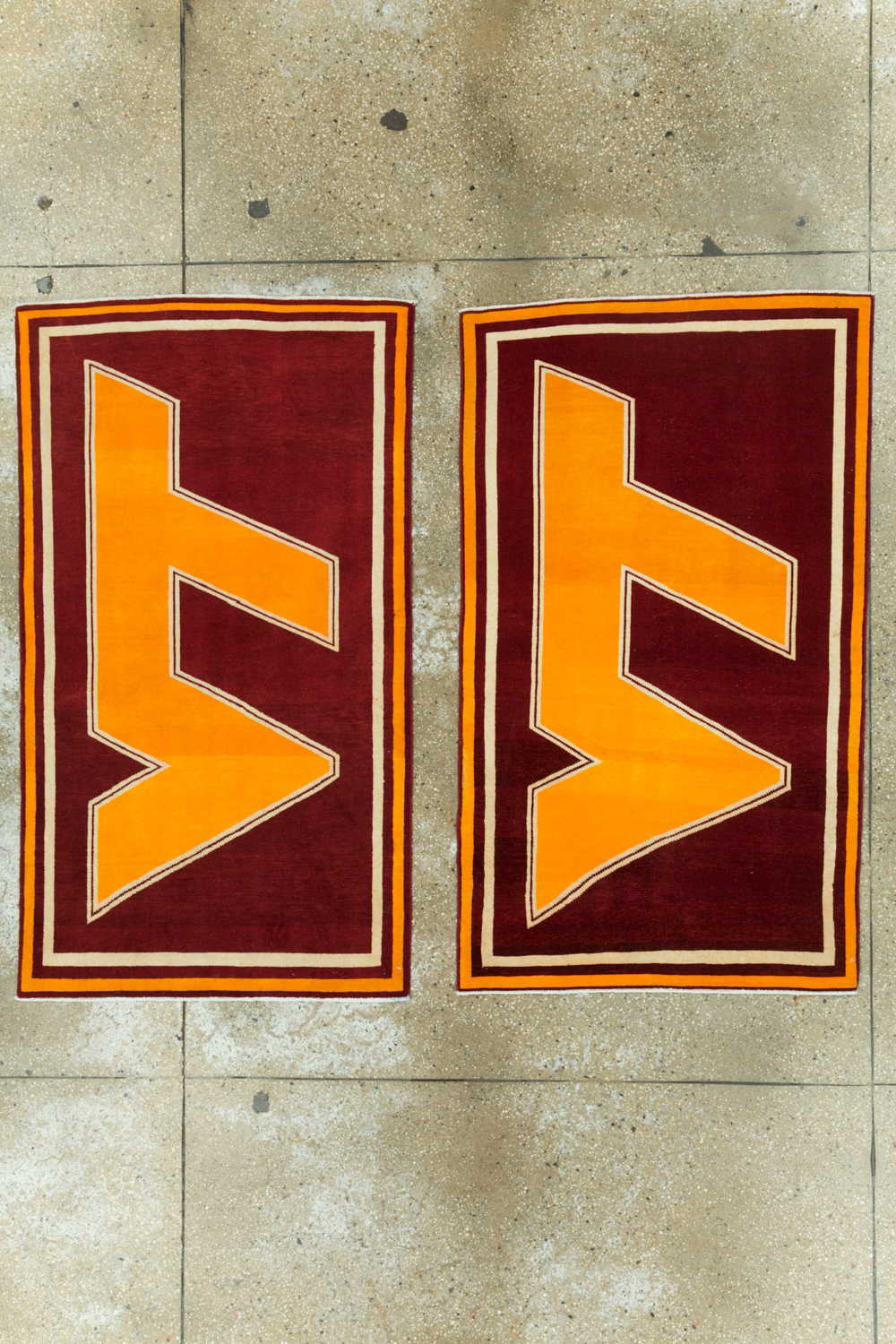 Vintage Persian Tabriz Throw Rug With Virginia Tech Logo (Pair: 1 of 2), No.29585 - Galerie Shabab