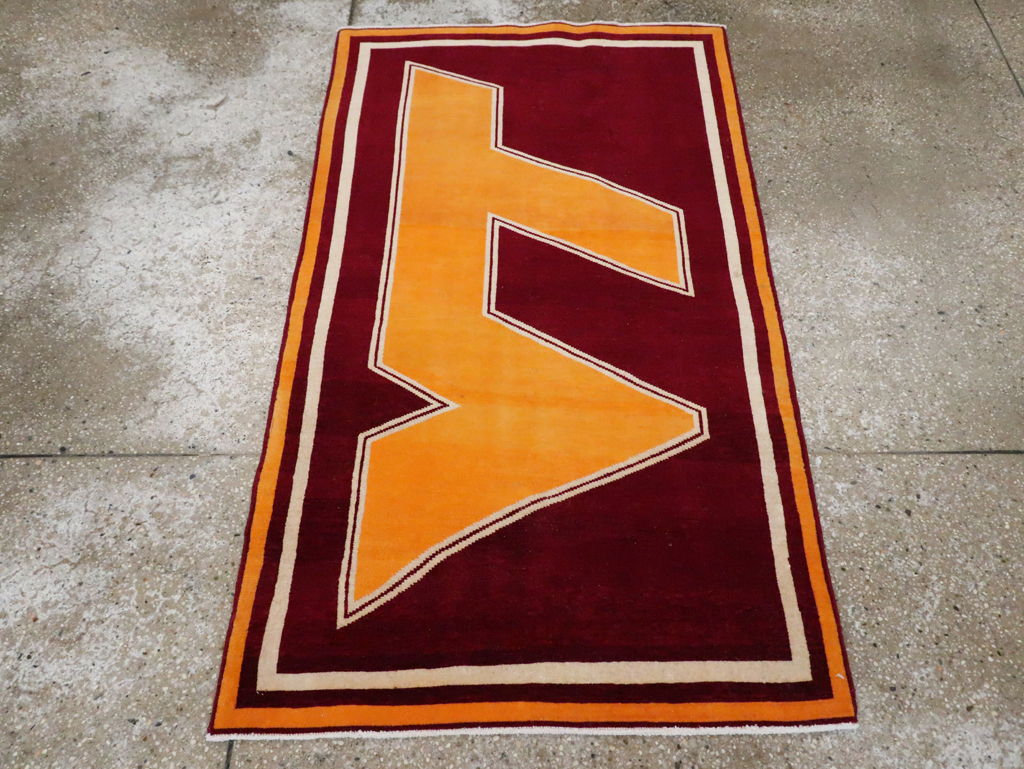 Vintage Persian Tabriz Throw Rug With Virginia Tech Logo (Pair: 2 of 2), No.29586 - Galerie Shabab