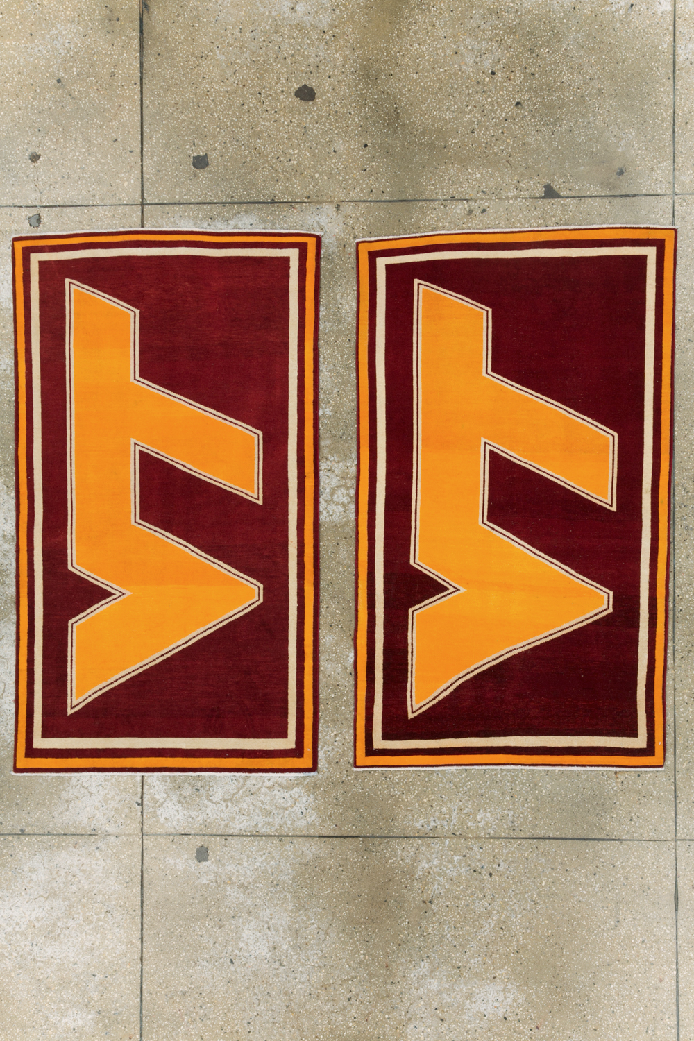 Vintage Persian Tabriz Throw Rug With Virginia Tech Logo (Pair: 2 of 2), No.29586 - Galerie Shabab