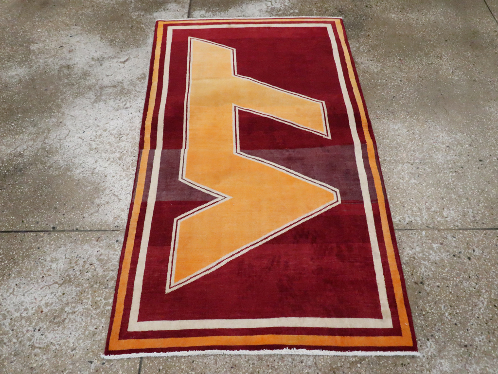 Vintage Persian Tabriz Throw Rug With Virginia Tech Logo (Pair: 1 of 2), No.29587 - Galerie Shabab
