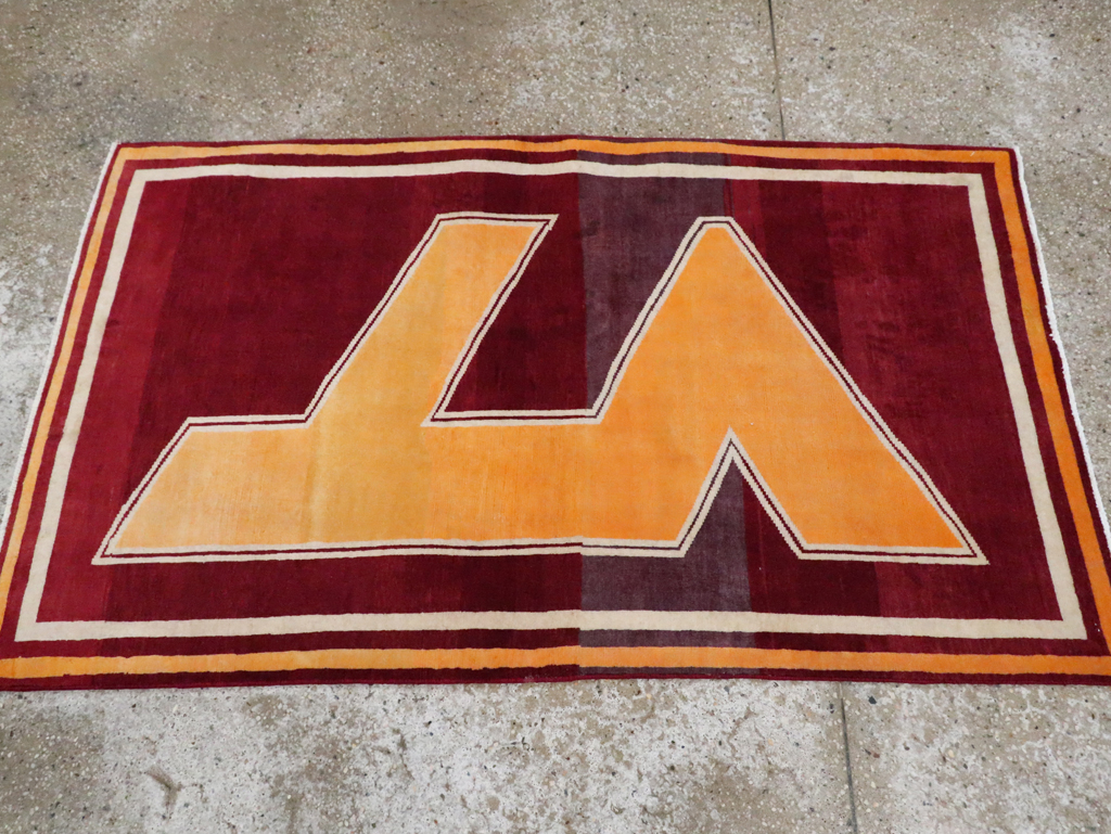 Vintage Persian Tabriz Throw Rug With Virginia Tech Logo (Pair: 1 of 2), No.29587 - Galerie Shabab
