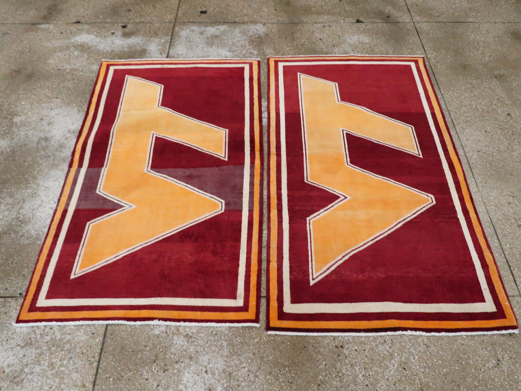 Vintage Persian Tabriz Throw Rug With Virginia Tech Logo (Pair: 1 of 2), No.29587 - Galerie Shabab