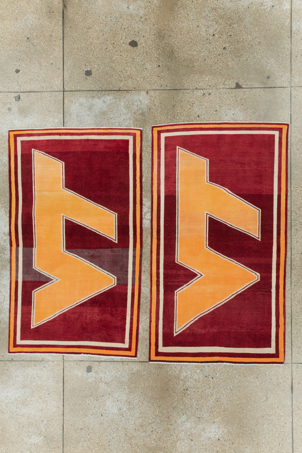 Vintage Persian Tabriz Throw Rug With Virginia Tech Logo (Pair: 1 of 2), No.29587 - Galerie Shabab