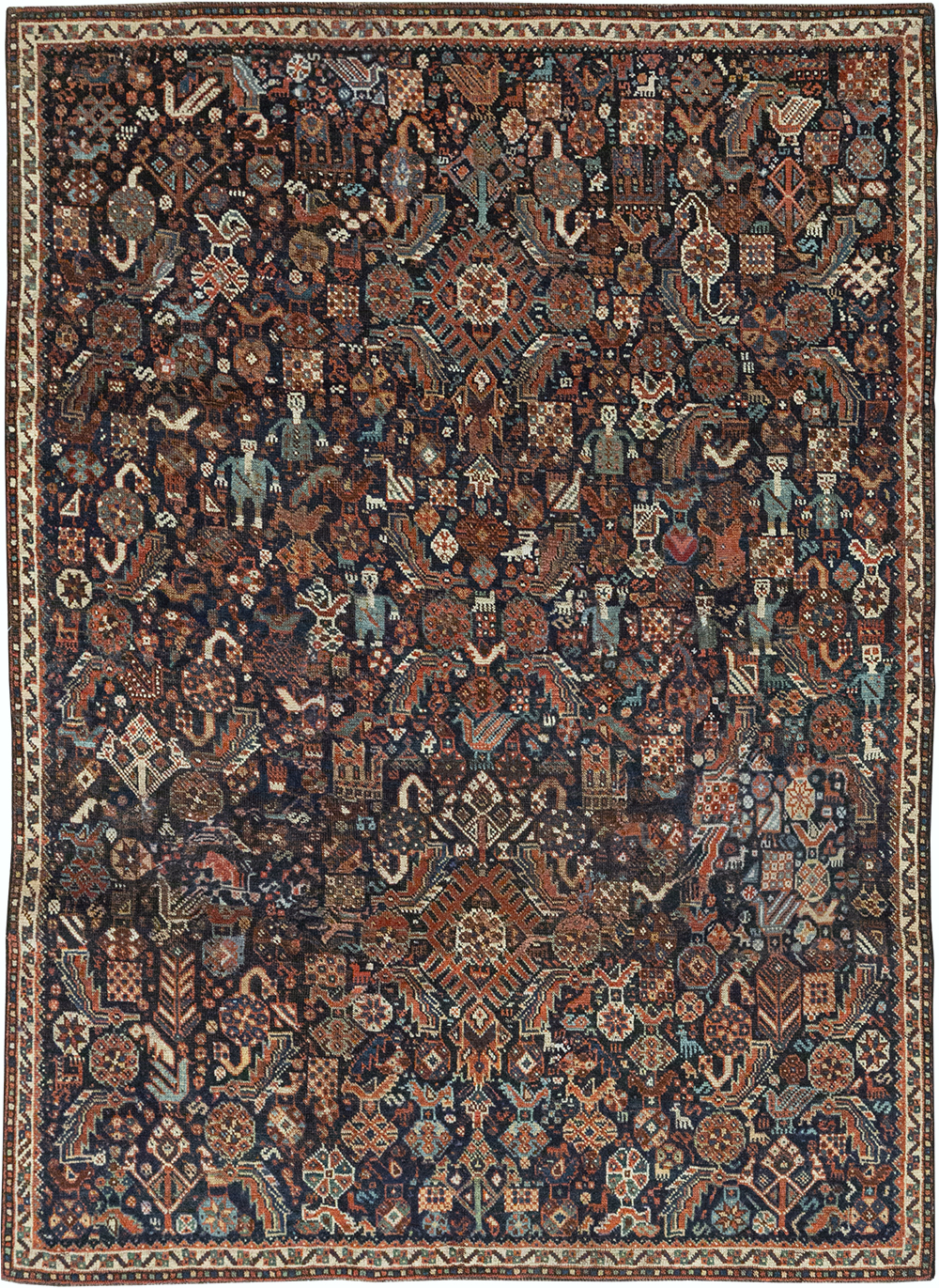 Antique Persian Shiraz Pictorial Accent Rug, No.29604 - Galerie Shabab