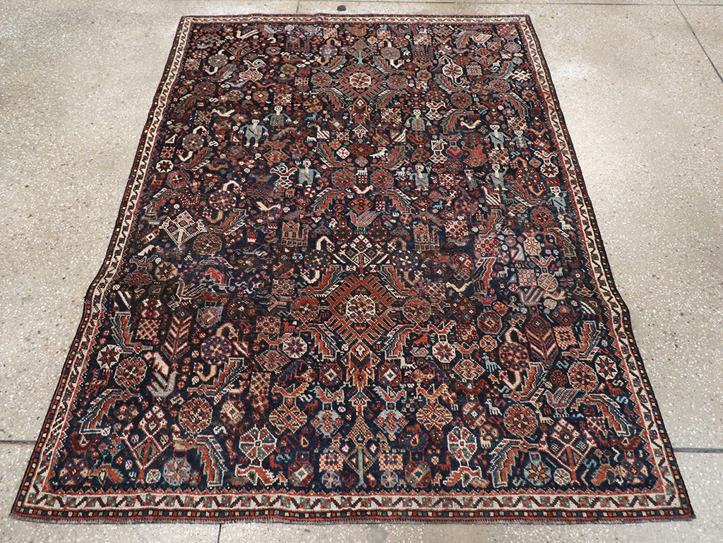 Antique Persian Shiraz Pictorial Accent Rug, No.29604 - Galerie Shabab