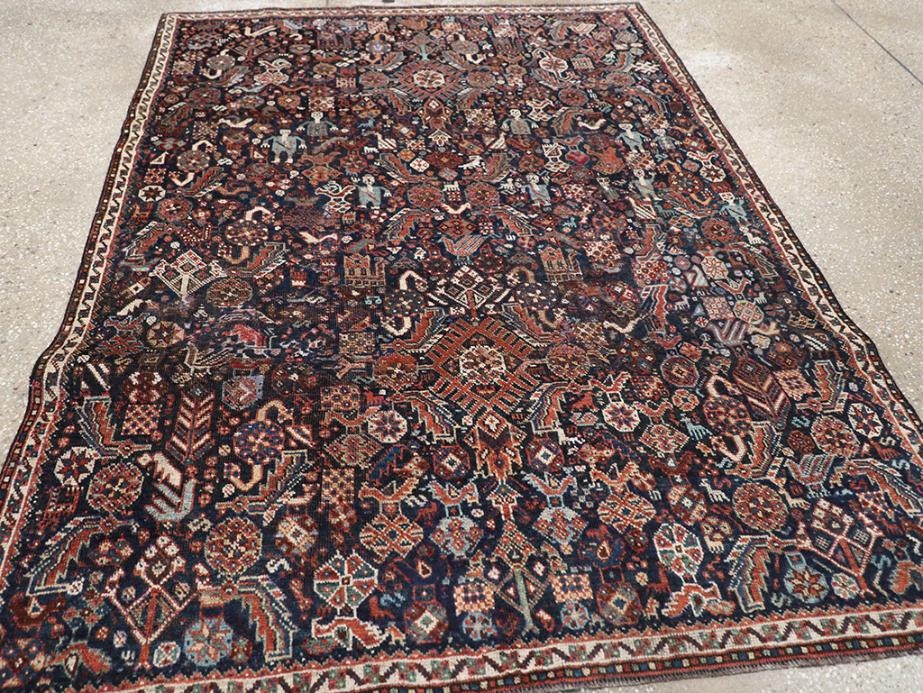 Antique Persian Shiraz Pictorial Accent Rug, No.29604 - Galerie Shabab