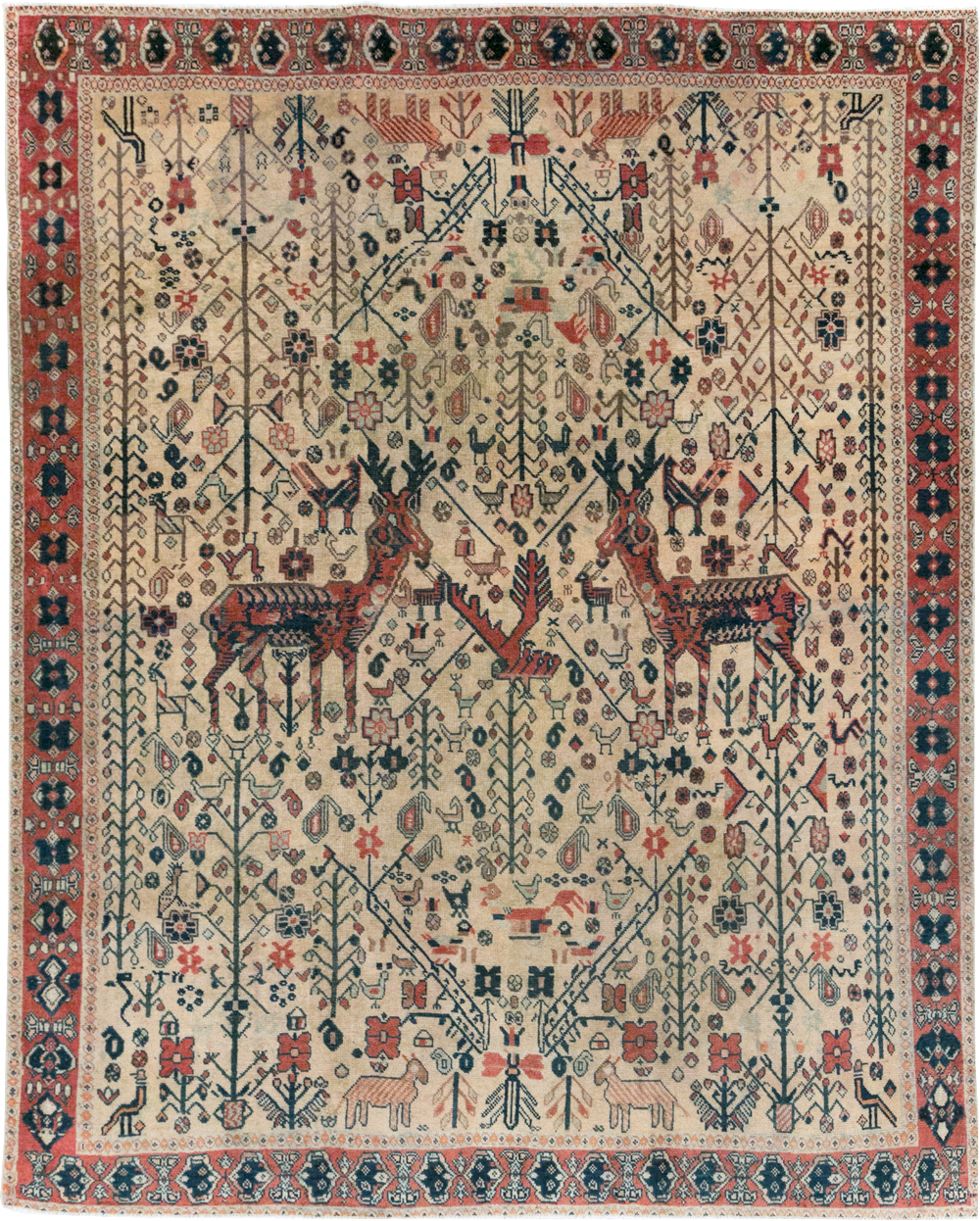 Vintage Persian Qashqai Pictorial Accent Rug, No.29608 - Galerie Shabab