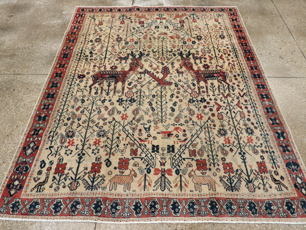 Vintage Persian Qashqai Pictorial Accent Rug, No.29608 - Galerie Shabab