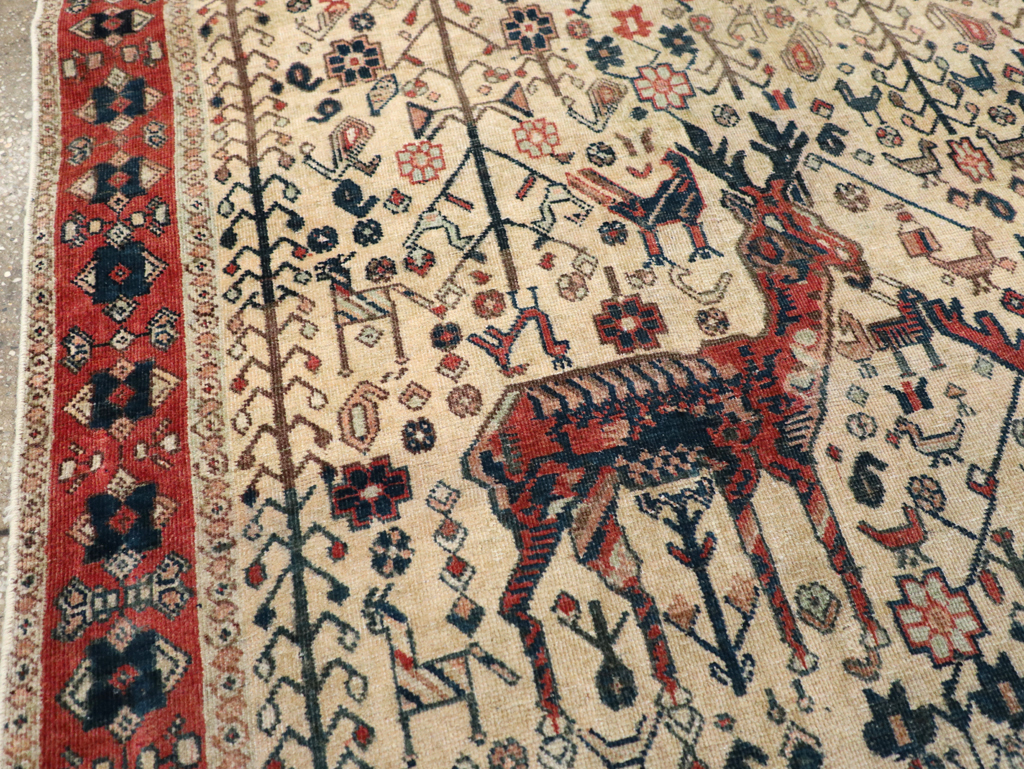 Vintage Persian Qashqai Pictorial Accent Rug, No.29608 - Galerie Shabab