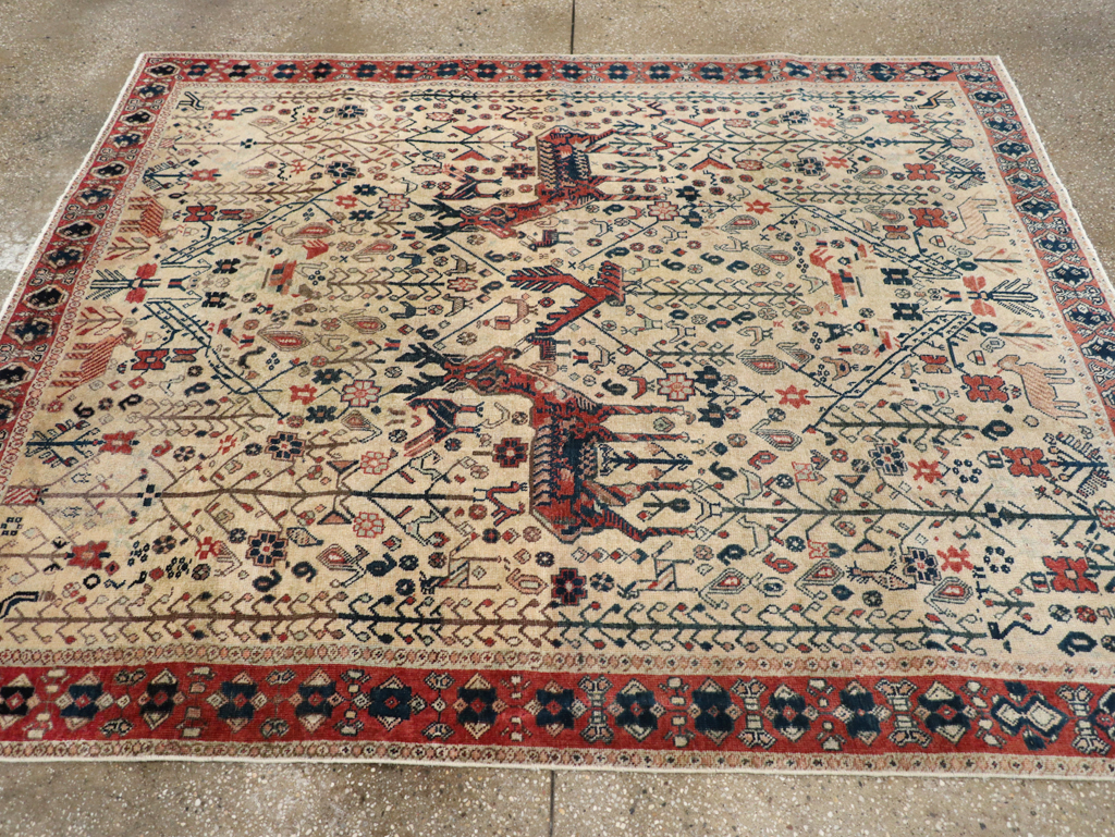 Vintage Persian Qashqai Pictorial Accent Rug, No.29608 - Galerie Shabab