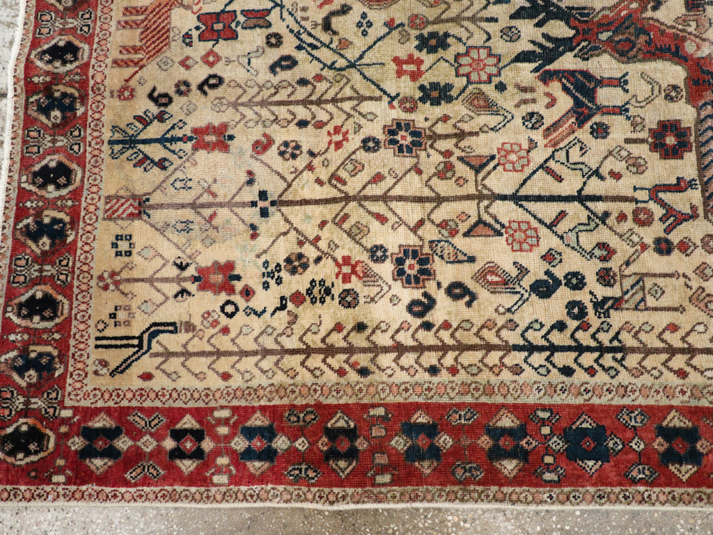 Vintage Persian Qashqai Pictorial Accent Rug, No.29608 - Galerie Shabab