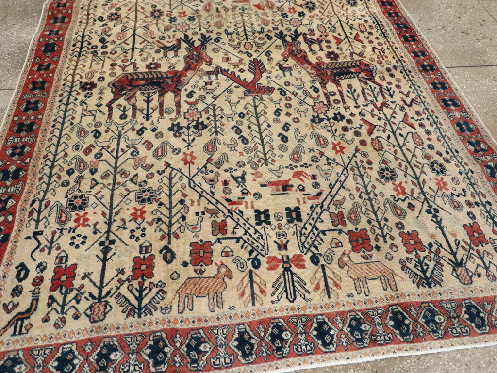 Vintage Persian Qashqai Pictorial Accent Rug, No.29608 - Galerie Shabab
