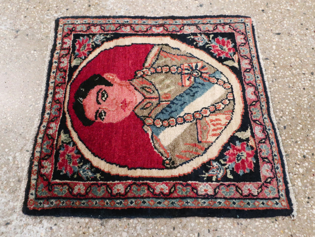 Vintage Persian Tabriz Pictorial Throw Rug, No.29686 - Galerie Shabab