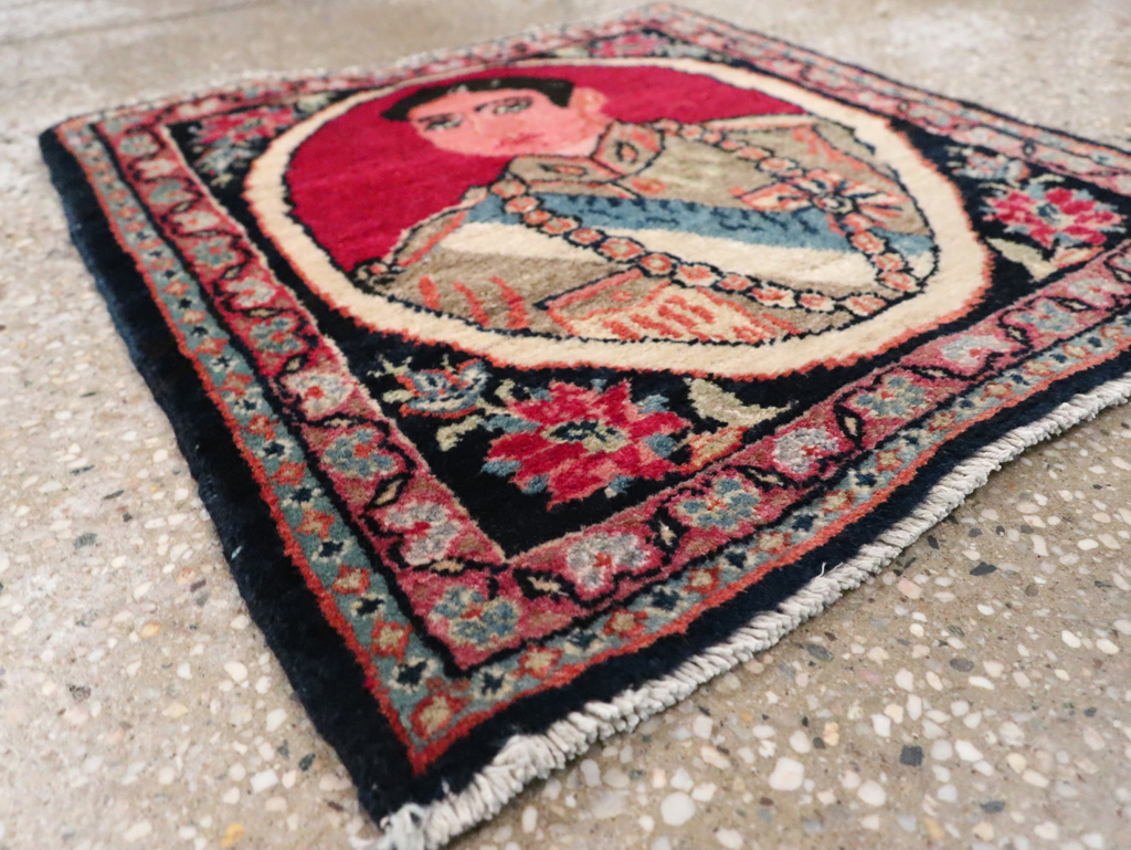 Vintage Persian Tabriz Pictorial Throw Rug, No.29686 - Galerie Shabab