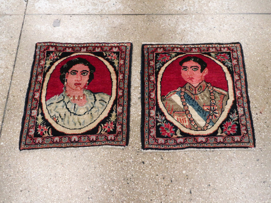 Vintage Persian Tabriz Pictorial Throw Rug, No.29686 - Galerie Shabab