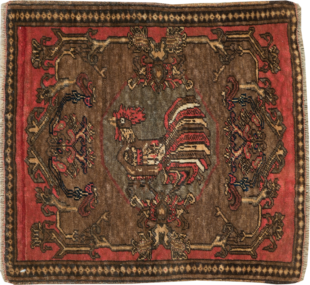 Antique Persian Malayer Pictorial Throw Rug, No.29687 - Galerie Shabab