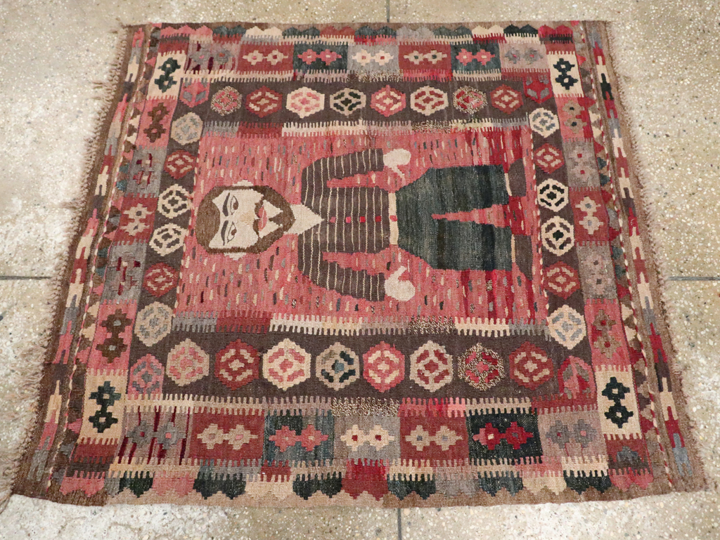 Vintage Turkish Pictorial Flatweave Kilim, No.29735 - Galerie Shabab