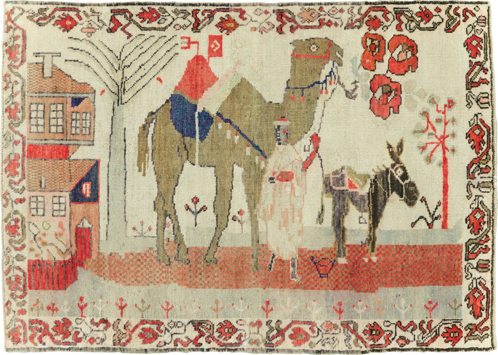 Vintage Turkish Anatolian Pictorial Throw Rug, No.29767 - Galerie Shabab
