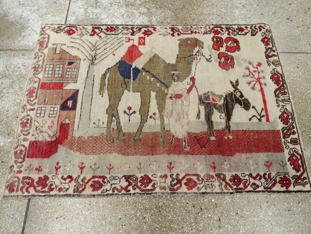 Vintage Turkish Anatolian Pictorial Throw Rug, No.29767 - Galerie Shabab