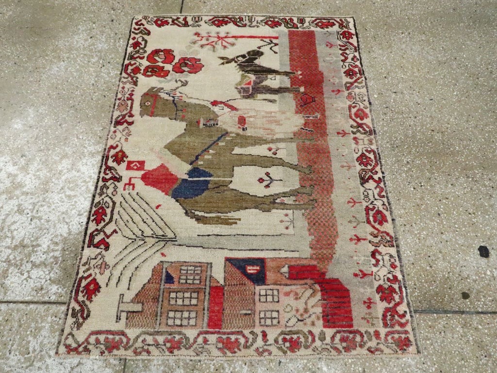 Vintage Turkish Anatolian Pictorial Throw Rug, No.29767 - Galerie Shabab