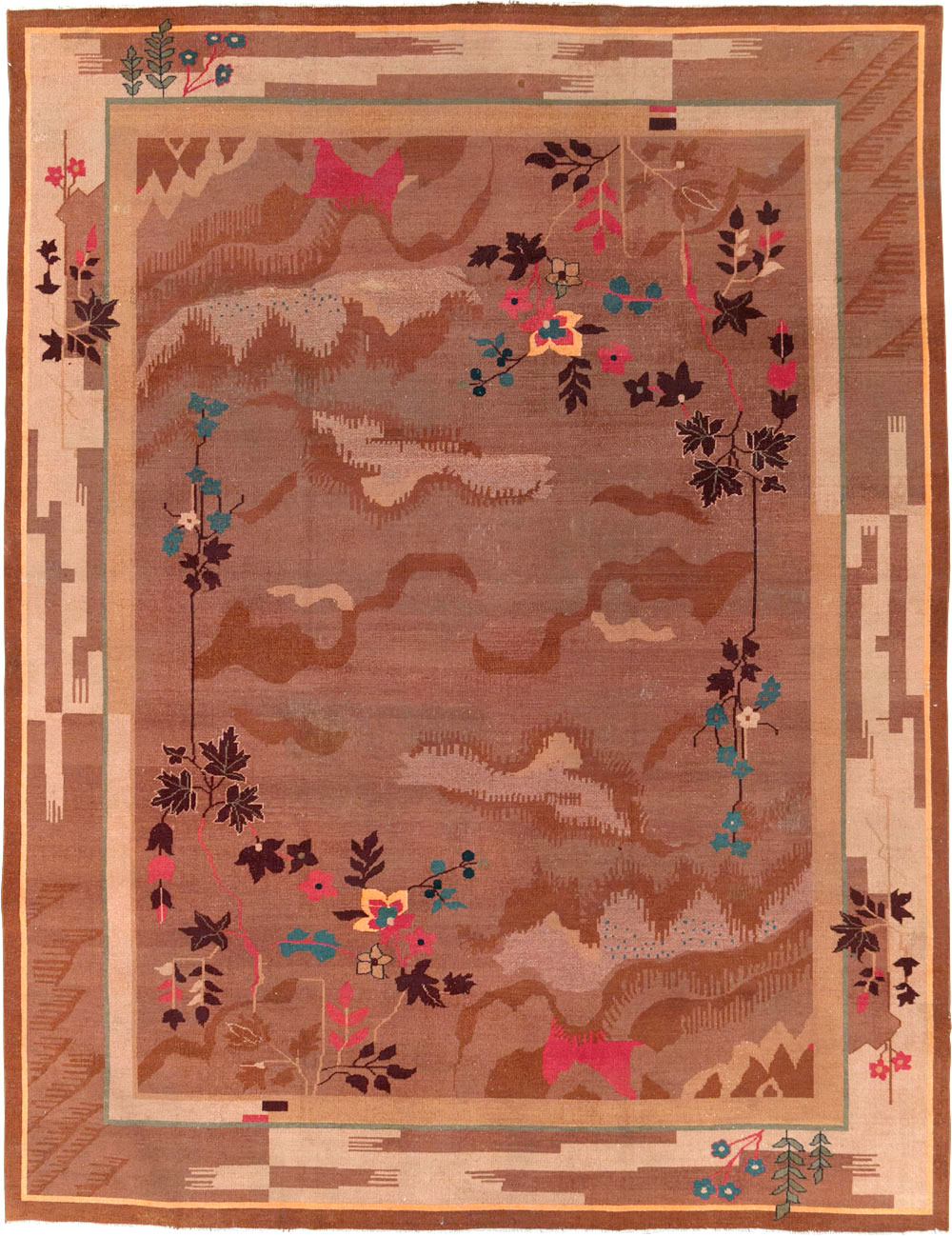Chinese Art Deco Inspired Vintage Indian Carpet, No.29773 - Galerie Shabab